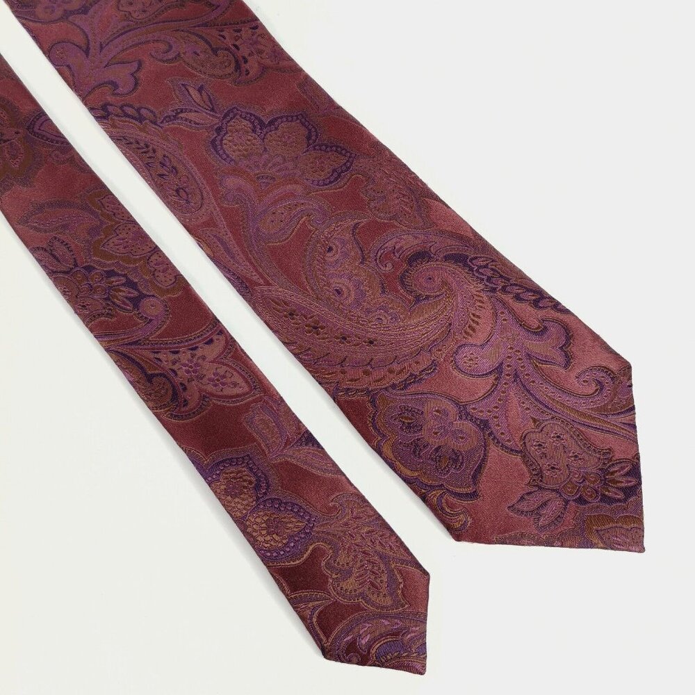 CANALI Mens Tie Burgundy Paisley Luxury Designer Woven Silk Italy 3.5"